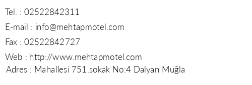 Mehtap Hotel telefon numaralar, faks, e-mail, posta adresi ve iletiim bilgileri